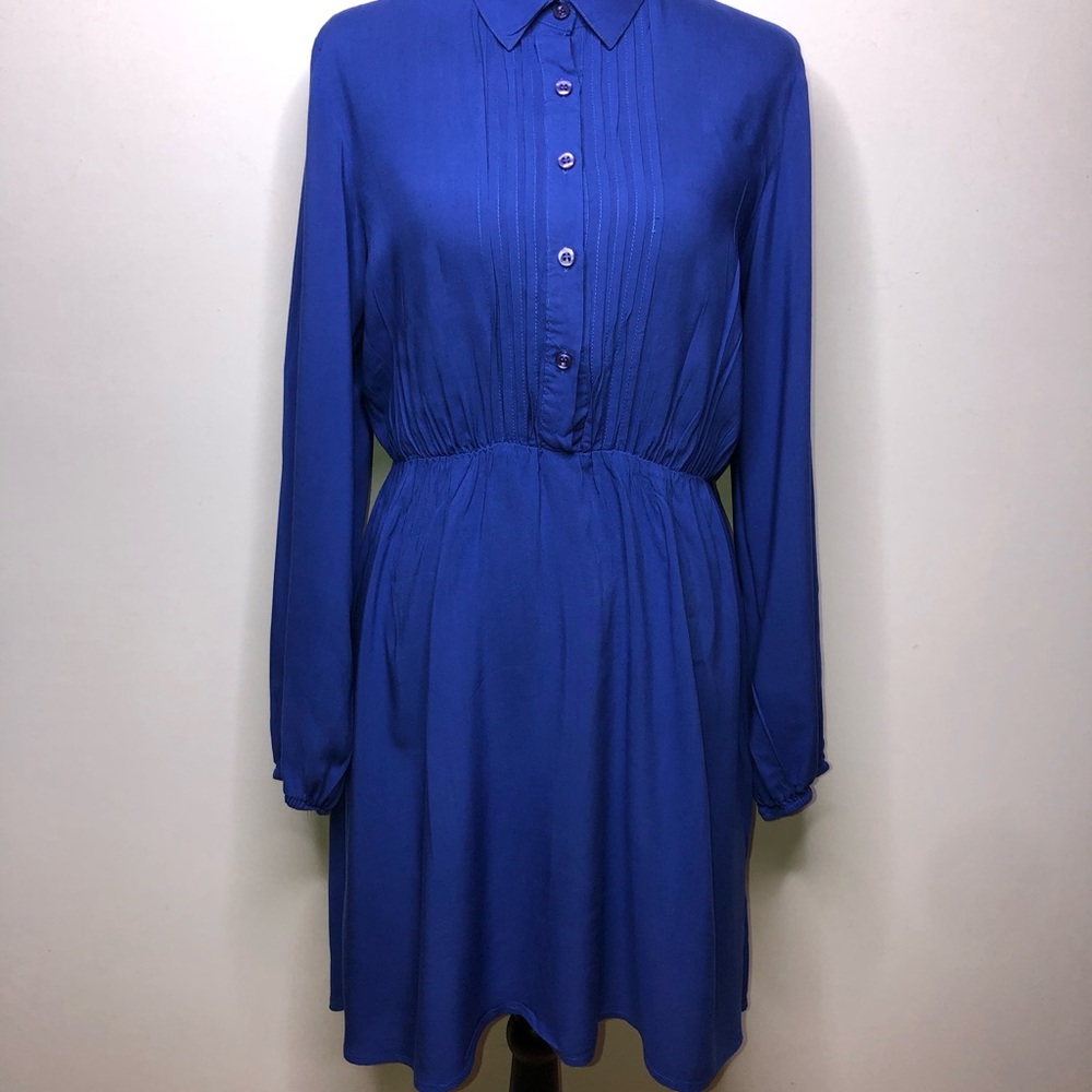 DOTS Blue Long Sleeve Pintuck Shirt Medium Dress